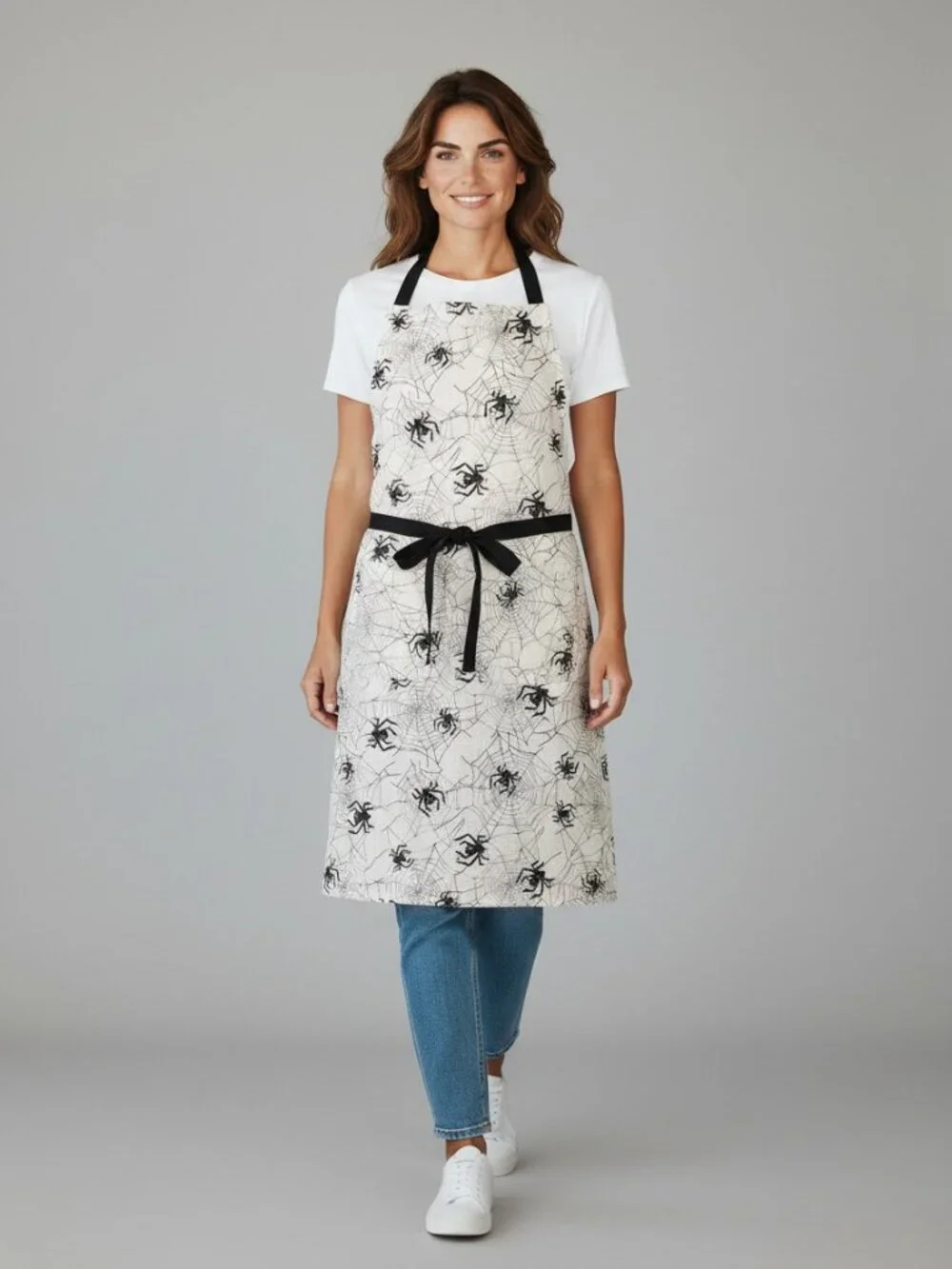 Halloween Spider Web Apron Black White Spooky Kitchen Cooking NEW